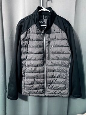 Nautica Mens Mixed Media Softshell Quilted Jacket Grey Black Large L